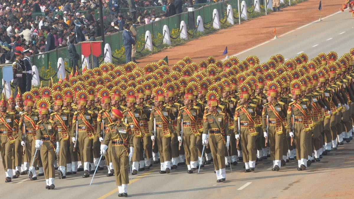 A Border Security Force contingent marching in the Republic Day parade in New Delhi