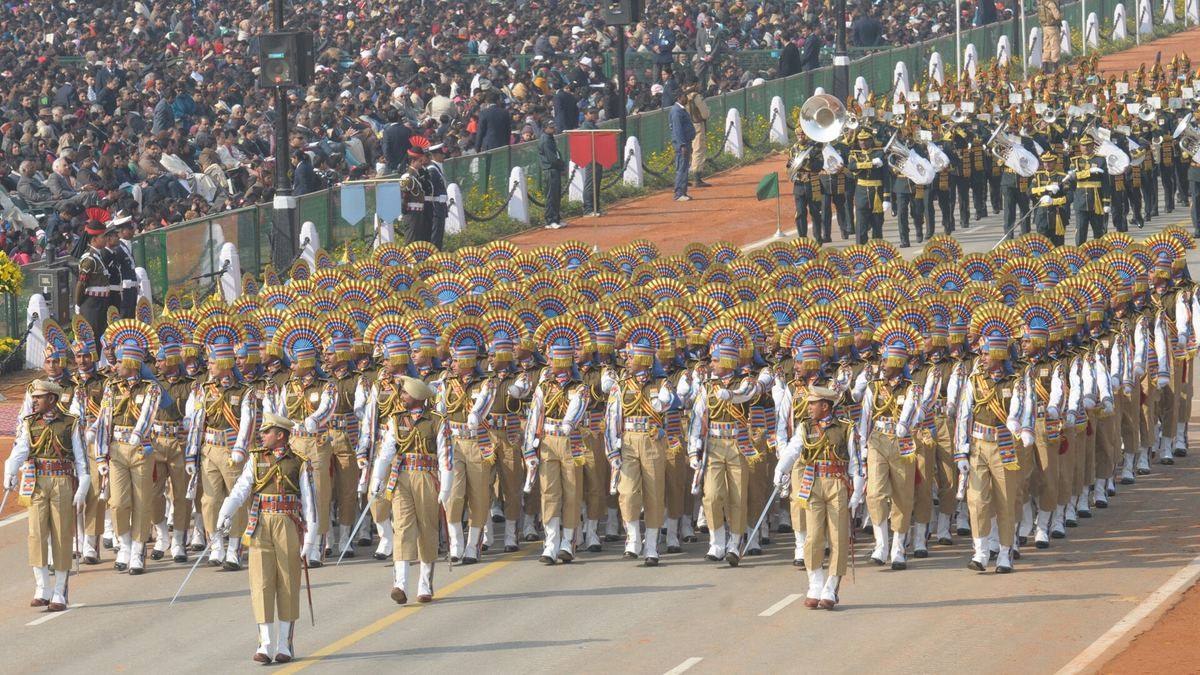 A Central Reserve Police Force contingent marching in the Republic Day parade