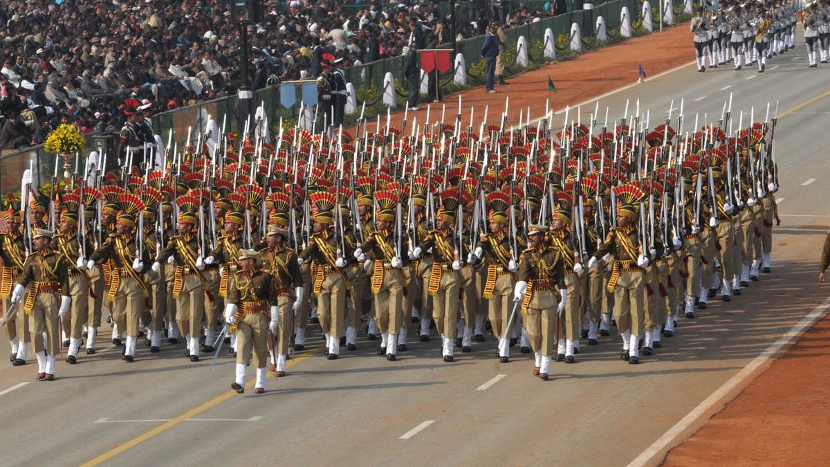 The Delhi Police marching contingent in the Republic Day parade in New Delhi